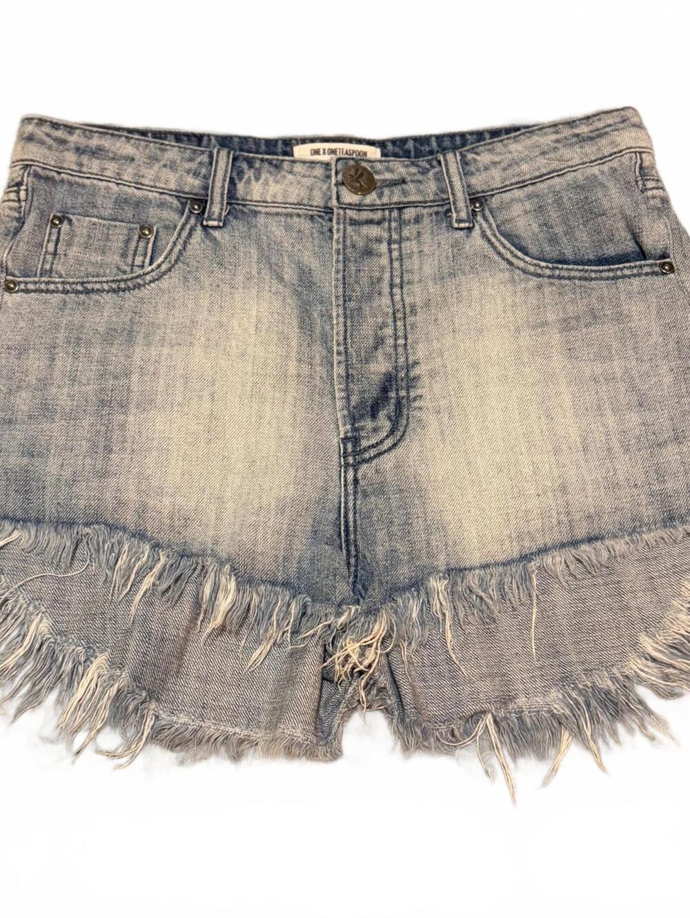 One X Oneteaspoon Size 26 Blue Acid Wash Distressed Denim Shorts